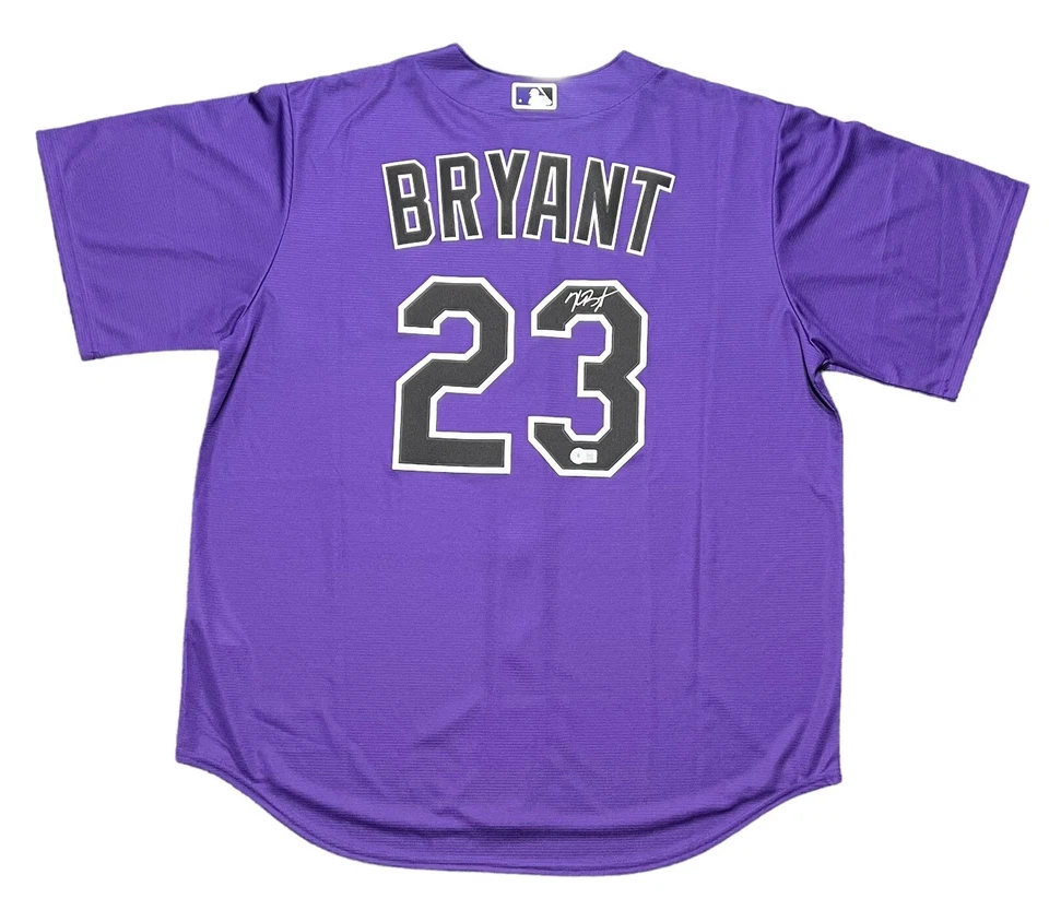 KRIS BRYANT COLORADO ROCKIES SIGNED JERSEY NIKE PURPLE BECKETT COA - Image 1 of 4