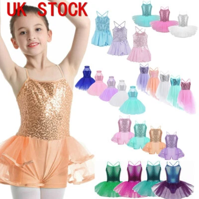 UK Kid Girls Tutus Dress Ballet Latin Dance Leotard Skirts Ice Skating Dancewear - Image 1 of 3