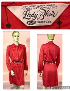 Vintage 1960’s/70’s LADY BLAIR Shift Dress Red w/Black Stripes & Polkadots - Picture 1 of 10