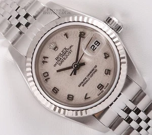 Rolex Lady Datejust 79174-NO HOLE-26mm Watch-18k Fluted Bezel-Ivory Jubilee Dial - Picture 1 of 8