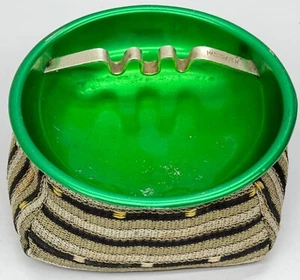 Vintage 1940’s Japan Bean Bag Ashtray 4” Green Tray Striped Tapestry Weighted - Picture 1 of 7