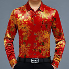 Velvet Men Printed Blouse Top Casual Floral Shirt Retro Pleuche Long Sleeve Slim