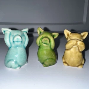 See No Evil, Hear No Evil, Speak No Evil winged angel pigs ceramic figurines - Picture 1 of 12