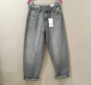 Zara Women’s 6/W38 Tailored Balloon Jeans Mid Waist Gray Denim Y2K Baggy New - Picture 1 of 10