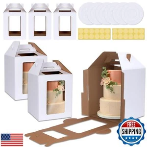 KintKita Tall Cake Boxes 12x12x14 IN,6 Pack Tier Cake Carrier with Cake Board - Picture 1 of 5