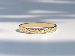 Anillo patrón oro 14k, anillo oro macizo, anillo pila oro, anillo floral oro 14k - Imagen 1 de 5