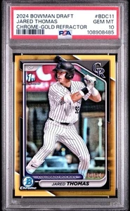 2024 Bowman Draft Chrome Jared Thomas 1st Gold Refractor /50 PSA 10 Non-Auto - Picture 1 of 2