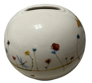 Salvadanaio Farfalla Floreale Bianco Ovale Ceramica Con Tappo Decorazione Primaverile - Foto 1 di 4