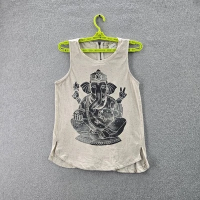 Lucky Brand Women Tank Top M Beige Zipper Graphic Print Crew Neck Zip - Image 1 of 4