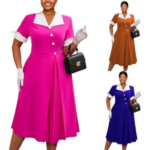 AOMEI Damen 50er Jahre Vintage Kurzarm Cocktailkleid Party A Linie Midikleid - Bild 1 von 20