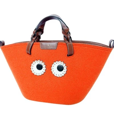 Auténtico Bolso de Mano Anya Hindmarch Ojos Cuero Fieltro Naranja Mujer Usado Foto 1 de 4