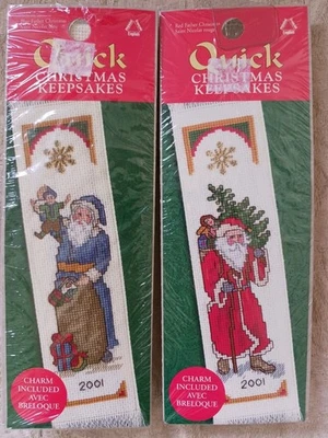 2 Leisure Arts Quick Christmas Keepsakes Bookmarks Cross Stitch Santa Claus Char - Image 1 of 4