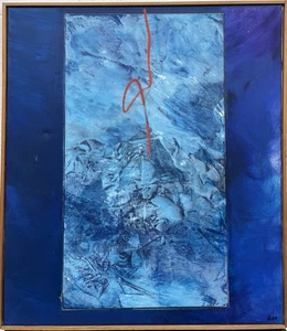 Dan Ray *1935 Blaue Komposition Abstrakt Modern Collage USA Paris Brüssel  - Bild 1 von 16