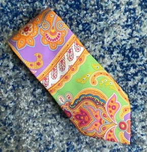Corbata Ralph Lauren Etiqueta Púrpura Naranja Verde Rosa Aqua Amarillo Paisley Italia - Imagen 1 de 5