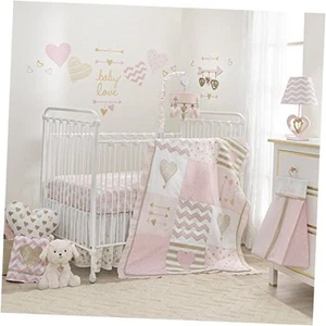  Baby Love Pink/Gold Girl Heart 4 Piece Crib Bedding Set  - Picture 1 of 8