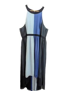 Modcloth Peachy Queen Dress Sz 3X Blue Colorblock Hi Lo Maxi Lined Chiffon - Picture 1 of 9