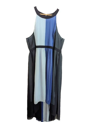 Modcloth Peachy Queen Dress Sz 3X Blue Colorblock Hi Lo Maxi Lined Chiffon - Image 1 of 4