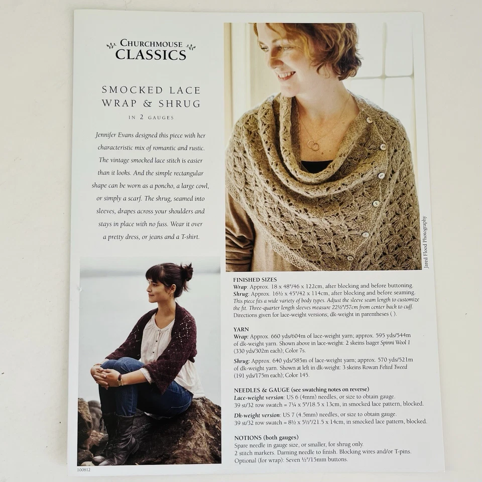 Churchmouse Classics SMOCKED LACE WRAP & SHRUG Knitting Pattern Leaflet (2012) - Image 1 of 1