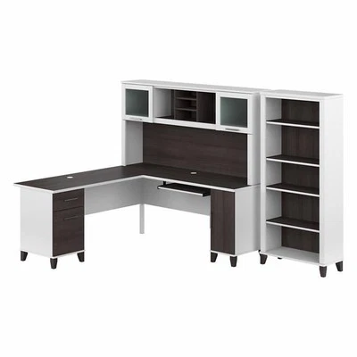 Somerset 72W L Desk with Hutch and Bookcase in White/Gray - Engineered Wood - Image 1 of 4