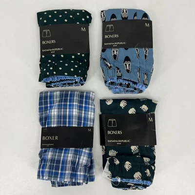 批量 4 件 Banana Republic 拳击手 男式 M 码 蓝色 绿色 100% 棉 全新 全新带标签 — 第 1/4 张图片