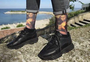 Mona Lisa Socks Funny Socks Adult Unisex Socks Crew Printed Socks Size 36-42 - Picture 1 of 15
