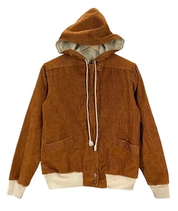 Vintage Two Tone Brown Corduroy Hooded Chinstrap Jacket Youth Children's L/XL - Picture 1 of 5