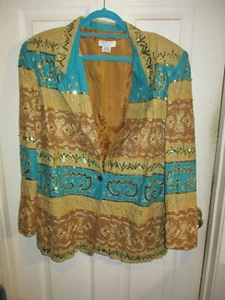 Vintage Lew Magram Womens Sequined Embroidery Jacket Blazer XL - Picture 1 of 11