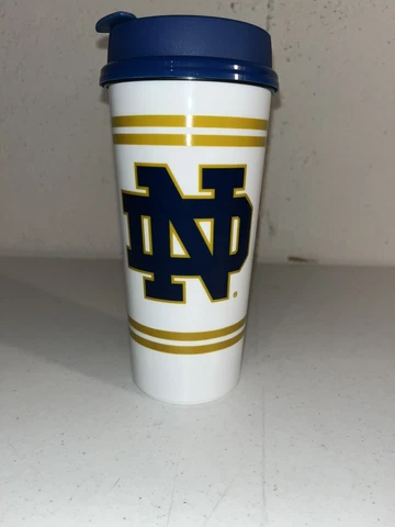 Vintage Whirley Plastic Notre Dame Fighting Irish Cup Mug w/ Lid 16 OZ Cover