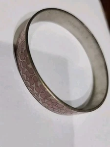Coach Signature Enameled Light Pink & Silver Tone Bangle Bracelet  - Picture 1 of 5