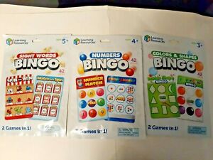 Learning Resources Sight Words , Numbers & Colors & Shapes Bingo 3 pack Set NEW
