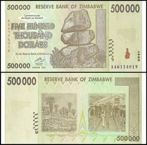 Simbabwe 500.000 Dollar 2008 unc AA, PALMEN IM NATIONALEN HERBARIUM UND BO - Bild 1 von 1
