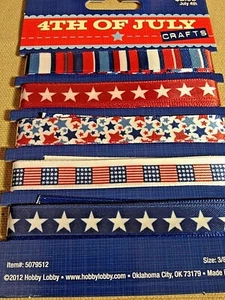 4th OF JULY Crafts 3/8" CARDED RIBBON 5-Pack - 5 yds total - Picture 1 of 2
