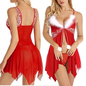 Women's Santa Sexy Lingerie Open Front Babydoll Christmas Chemises Nightwear US
