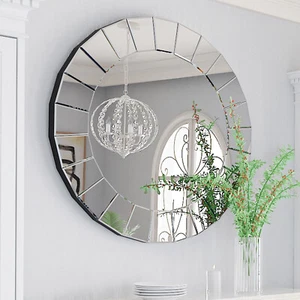 Wisfor Round Decorative Bathroom Mirror Accent Mirror w/Irregular Beveled Edge - Picture 1 of 11