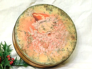 Antique Primitive Old Worn Santa Claus Cookie Tin - Picture 1 of 7