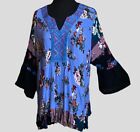 Calessa Women?s Size 2X Mixed Media All Over Print  Tiered Ruffle Top Rayon Boho