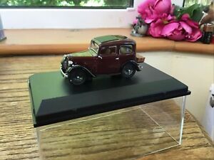 Rare Oxford Diecast 1:76 Scale Austin 7 Ruby Saloon In Maroon - Display Box -Vgc