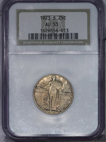 1923-S Standing Liberty Quarter 25c NGC AU53 - Super original - Old Holder! Cover
