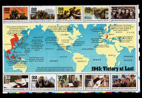 ALLY'S STAMPS US Scott #2981 32c WWII - 1945 Block of 10 MNH [FP-70] Cover