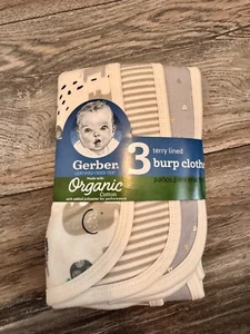 Gerber Baby Neutral 3 Pack Organic Bibs NEW Adorable Safari Elephant Unisex - Picture 1 of 2