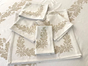 Irish Cotton Damask Tablecloth & 8 Napkins with Oak Leaf Clusters & Acorns YY904 - Picture 1 of 11