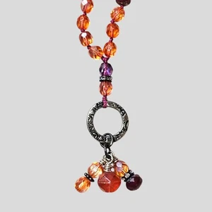 Collar de cuentas de vidrio facetado naranja 34 pulgadas hippie boho vibraciones colgante  - Imagen 1 de 5