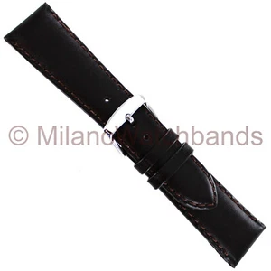 24mm deBeer Brown Genuine Smooth Leather Padded Stitched Mens Watch Band Long - Picture 1 of 3