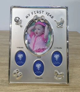 My First Year Silver Metal Finish Photo Frame | Baby Gift | 9.7" x 7.5" - Picture 1 of 5