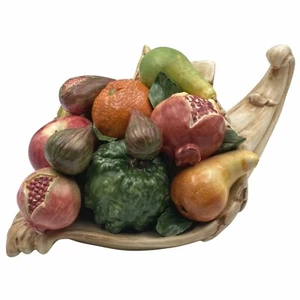 Vtg Italian Pottery Cornucopia Centerpiece Horn of Plenty Bounty Thanksgiving - Picture 1 of 15