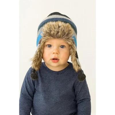 Chapéu caçador listra azul Gap bebê aba orelha pele sintética forrado S/M - Imagem 1 de 4