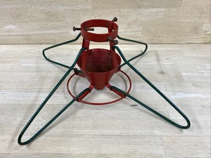 VINTAGE MID CENTURY CHRISTMAS TREE STAND RETRO ATOMIC AGE DESIGN RED GREEN METAL - Picture 1 of 9