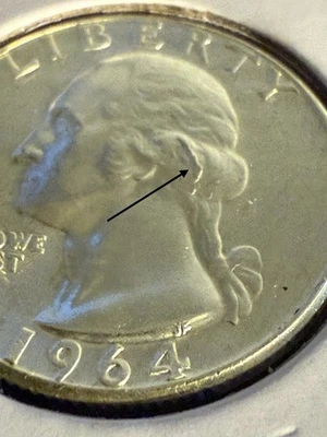 NICE DIE BREAK! 1964 Washington Quarter Int. Die Break In Hair. 90% SilverWQ-013 - Image 1 of 4