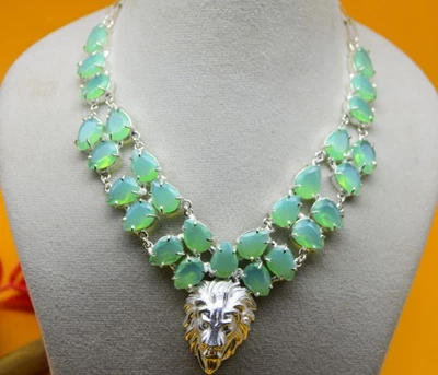 Collar de joyería de plata de ley 925 con piedras preciosas de turmalina verde tamaño 17-18" Foto 1 de 4