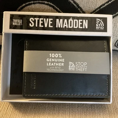 Steve Madden Men's RFID Trifold Wallet with ID Window, 100% Genuine Leather New - Image 1 of 2